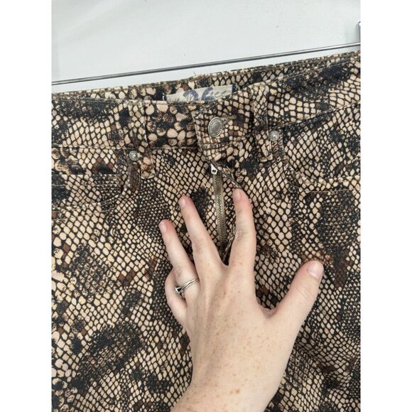 We The Free People Two Tone Shane Print Skinny Jean Women 26 Brown Raw Hem - Picture 9 of 10